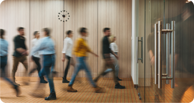 a group of people standing in a room